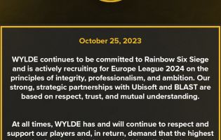 Wylde bekrefter sitt engasjement for Rainbow Six: Siege esport.